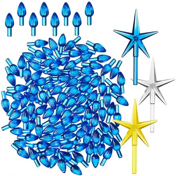 slide 2 of 7, Ceramic Christmas Tree Replacement Lights 108 Blue Bulbs 3 Stars Blue - Acrylic
