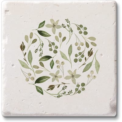 Floral Tumble 4 Pack Natural Shell Stone Absorbent Coasters with Protective Cork Backing Manufactured in The USA