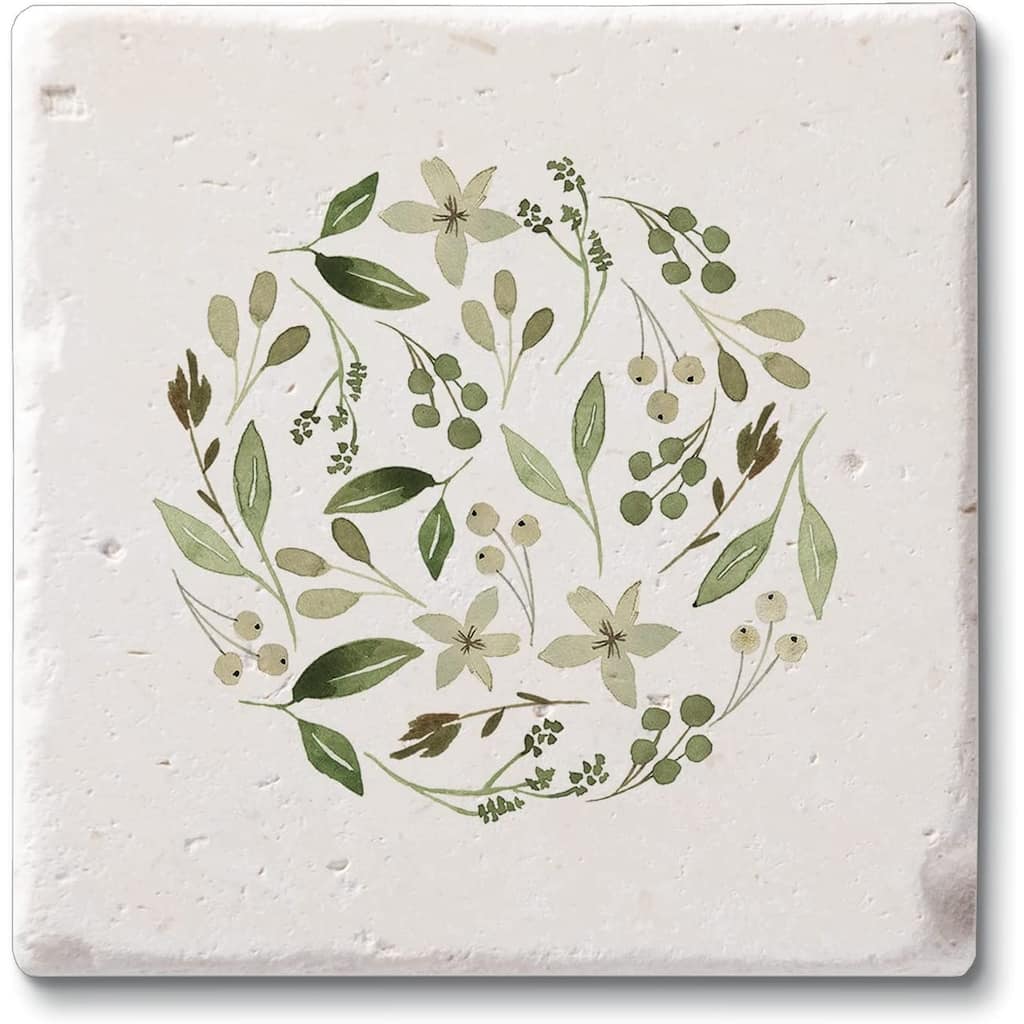 Floral Tumble 4 Pack Natural Shell Stone Absorbent Coasters with Protective Cork Backing Manufactured in The USA