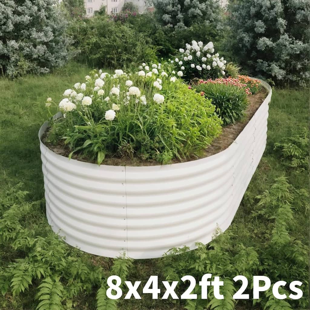 8x4x2ft 2Pcs Galvanized Raised Garden Bed Planter Boxes Outdoor, Off-White for Vegetables, Fruits, Flowers, Herbs - N/A