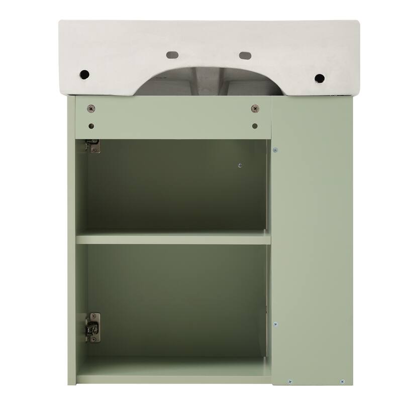 21.6 inch MDF Wall-Mounted Bathroom Vanity Set with Integrated Ceramic Sink with Open shelf and oft-Close