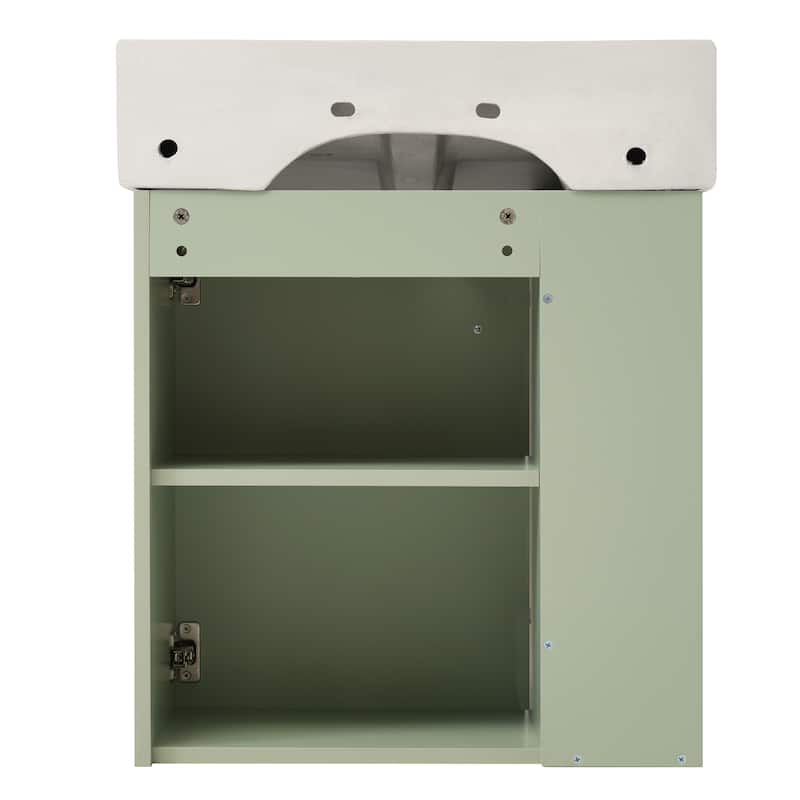 Roomfitters 21.6 Inch Modern Floating Bathroom Vanity with Ceramic Basin, Left Side Storage Cabinet & Open Shelves