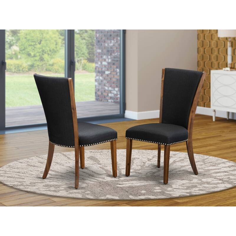 East West Furniture Verona Parson Dining Chairs - Nail head Trim Linen Fabric Chairs, Set of 2(Finish Options)