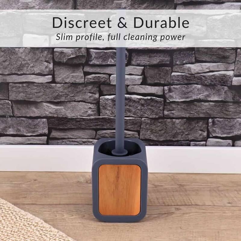 4-Piece Bathroom Accessory Set Rubber and Wood - 4 L x 3.9 W x 15.2 H