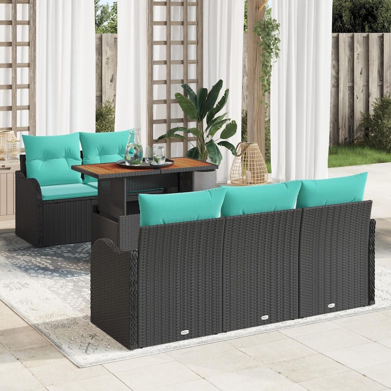 vidaXL 6 Piece Garden Sofa Set with Cushions - 69.3×24.4×27.2 - Black