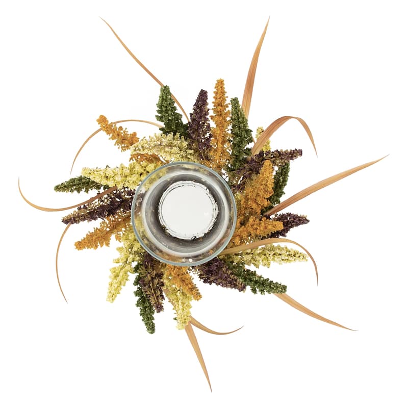 18" x 6" Autumn Harvest Pillar Candle Holder Artificial Fall Foliage