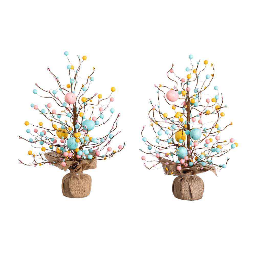 18-in Pre-Lit Easter Egg Twig Tree with 30 LED Lights - Set of 2