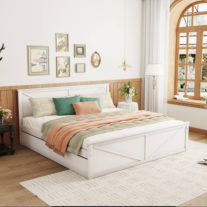 Wooden Platform Bed with Four Drawers