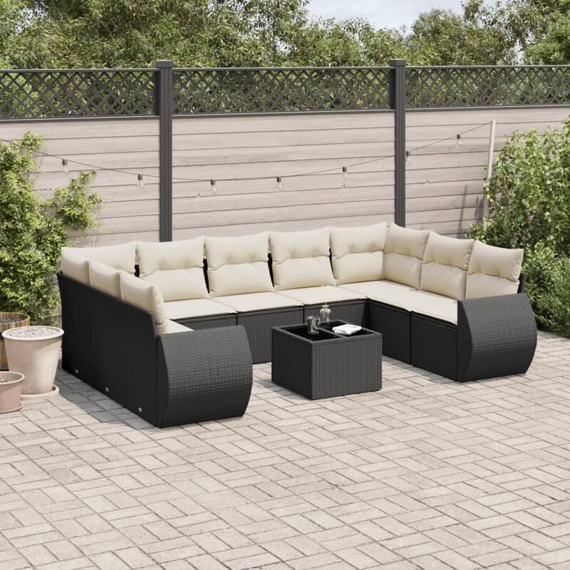 vidaXL Garden Sofa Set Black - Black and cream Large With table