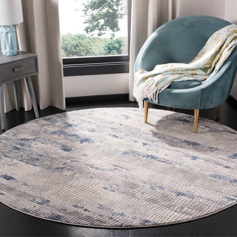 SAFAVIEH Meadow Pansela Modern Abstract Rug - 6'7" Round - Grey/Navy