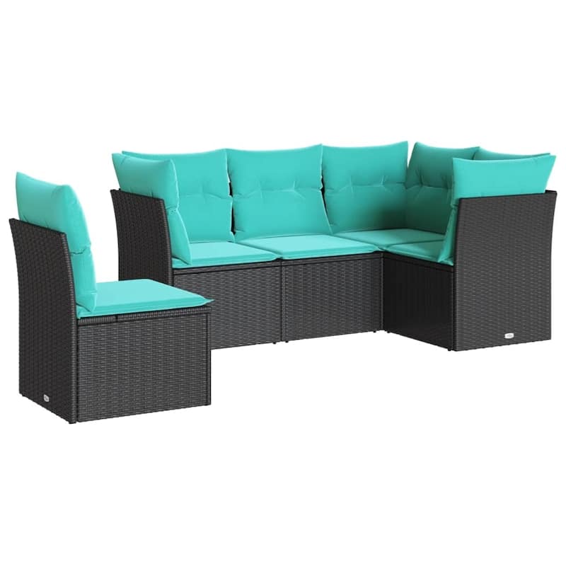 vidaXL 5 Piece Patio Sofa Set with Cushions Black Poly Rattan