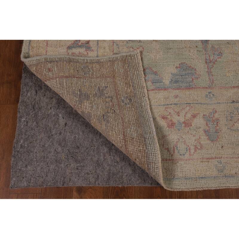 Light Green Oushak Vegetable Dye Turkish Area Rug Handmade Wool Carpet - 5'2"x 7'3"