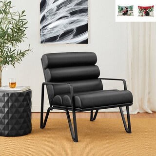 Glitzhome 31"H Modern Comfy Black PU Accent Chair with Christmas Pillow