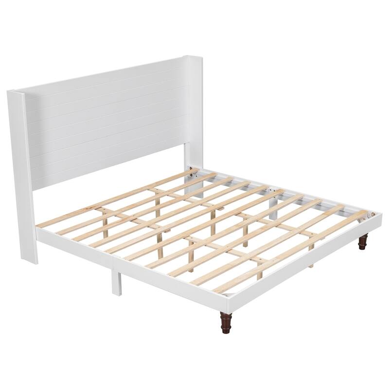 Wooden Tall Headboard Platform Bed