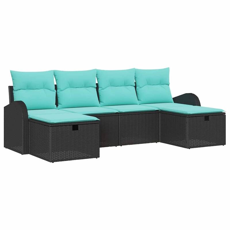 vidaXL 6 Piece Garden Sofa Set with Cushions Black Poly Rattan - 92.1×46.1×27.2