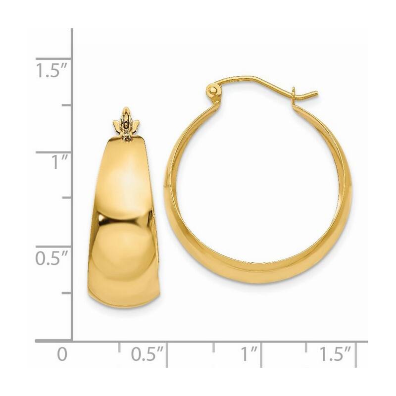 Curata 14k Yellow Gold Hinged Post Polished Tapered Hoop Earrings - 24x24mm