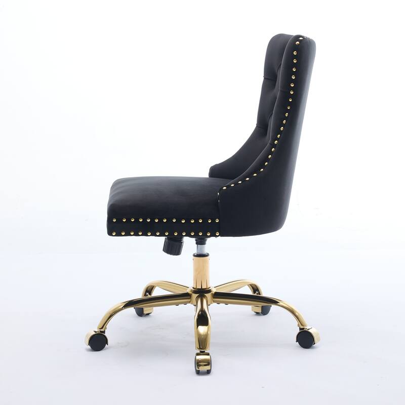 Modern Velvet Swivel Office Chair with Tufted Back/Golden Metal Base