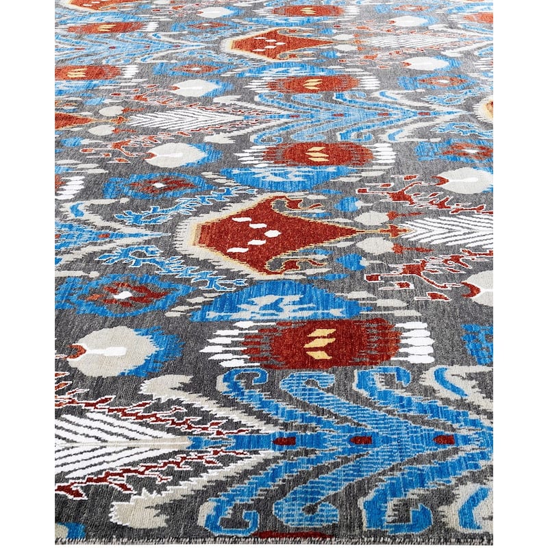 Ikat One-of-a-Kind Hand-Knotted Area Rug - Rust, 9' 0" x 12' 0" - 9' 0" x 12' 0"