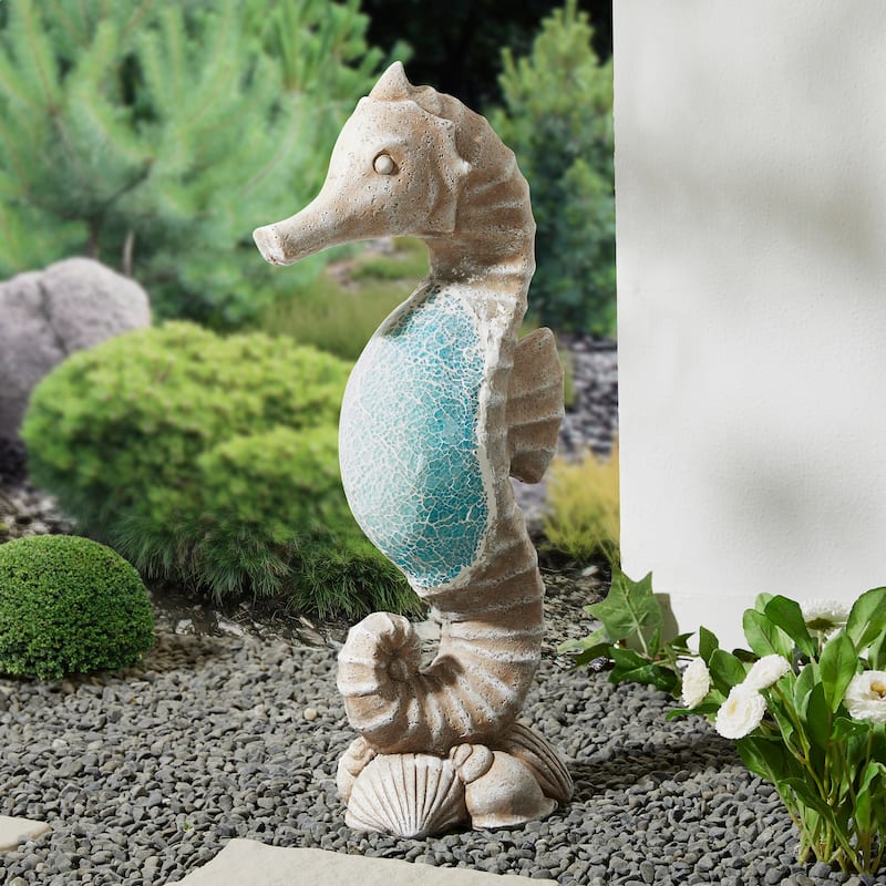 Glitzhome Faux Granite Mosaic Sitting Elephant Sea Horse Mermaid Garden Statue Ocean Figurine