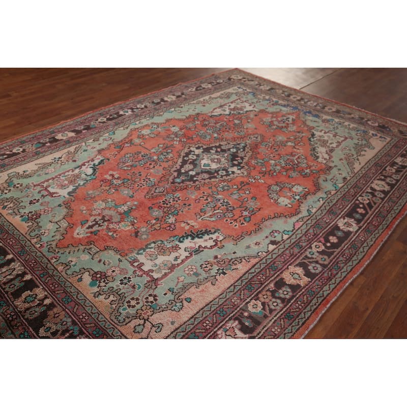 Hamedan Persian Vintage Area Rug Hand-Knotted Wool Carpet - 7'0"x 9'9"