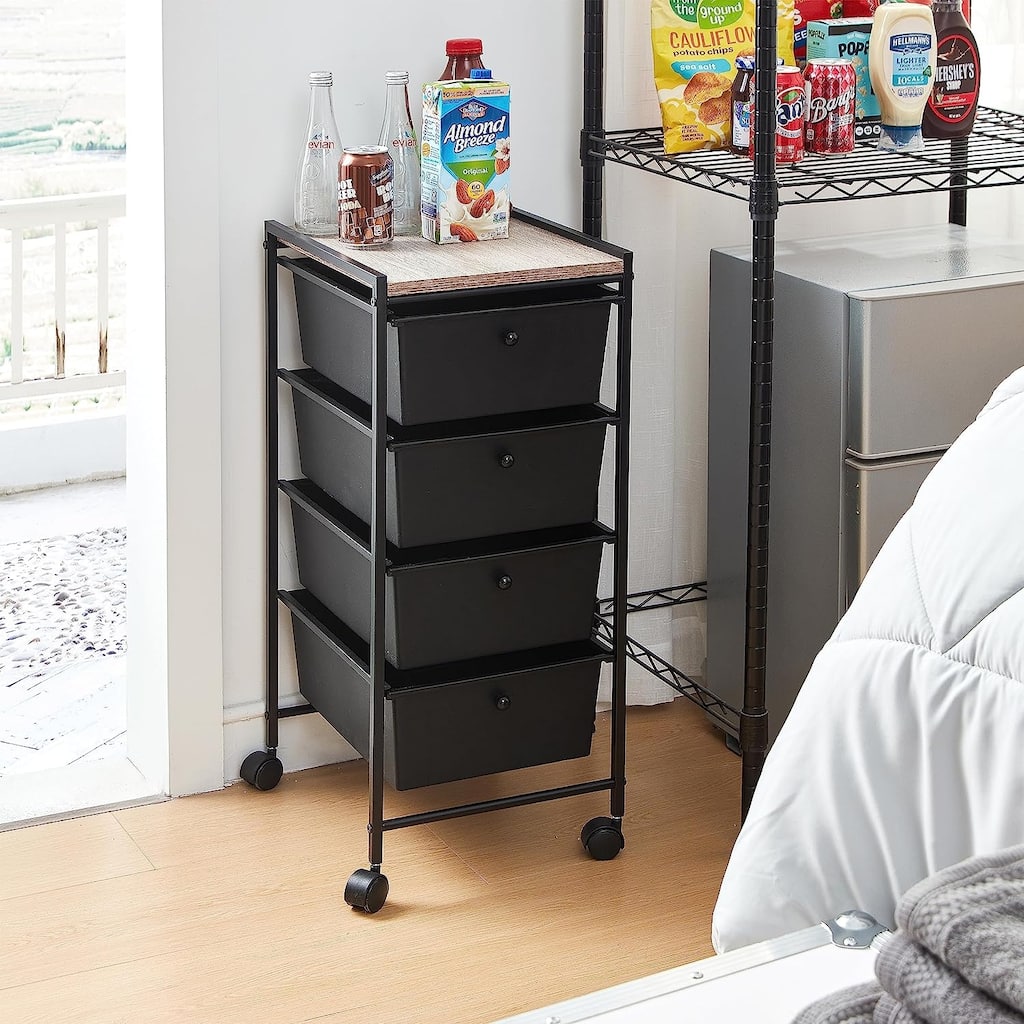 Suprima® Storage Carts - 4 Drawer Woodtop Shelf by DormCo