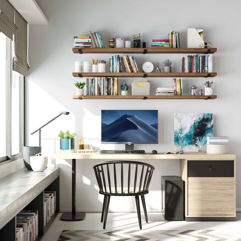 Wallniture Forte Wood Board 72" Long, 9.25'' Deep, 1.5" Thick, Floating Bookshelf for Wall, Hanging Shelf Living Room Decor, 1Pc
