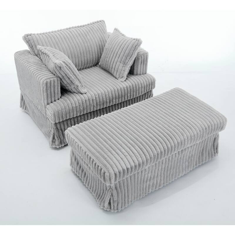 47.7'' Corduroy Deep Seat Upholstered Daybed with Movable Ottoman
