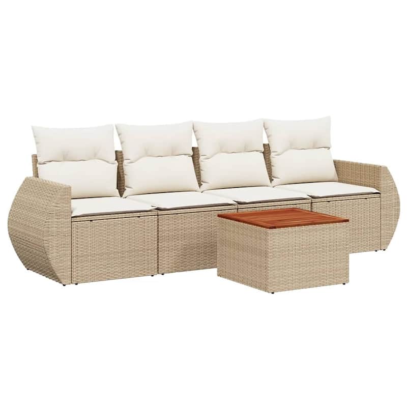 vidaXL Patio Sofa Set with Cushions Outdoor Furniture 5 Piece Poly Rattan - 24.4 x 27.6 x 27.2