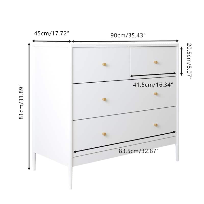 Anmytek White 4 Drawer Dresser Minimalist Storage Chest with Wood Knobs