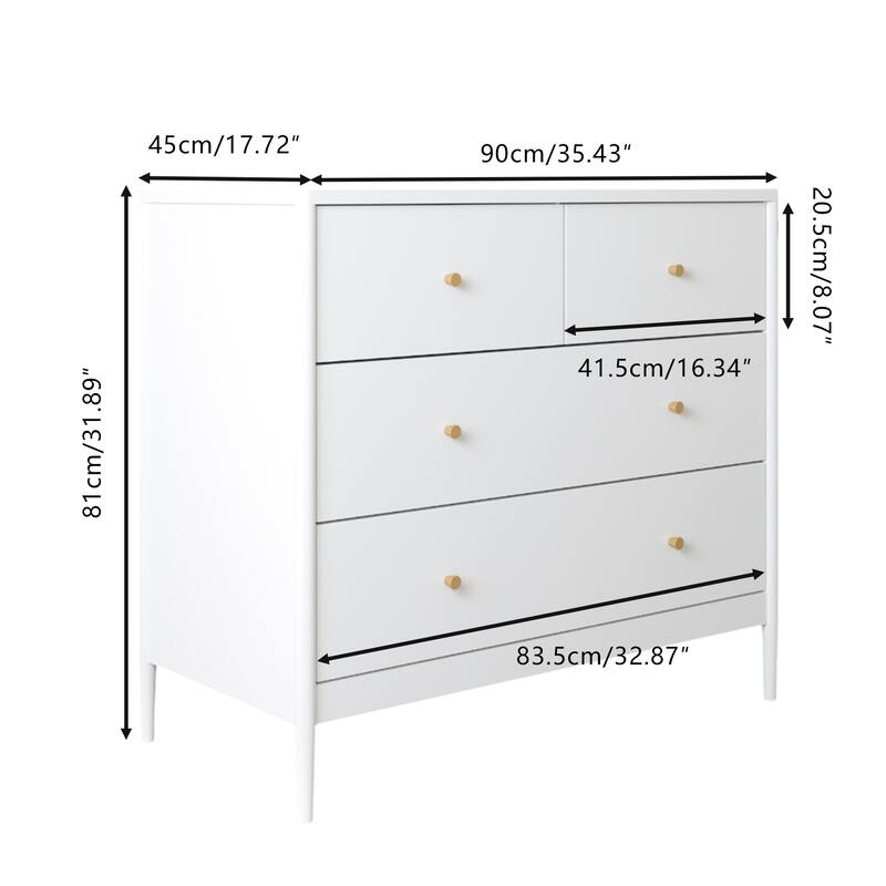 White 4-Drawer Kids Dresser, Wooden Storage Cabinet for Toddler Bedroom, Nursery, Closet, Baby Nightstand Organizer