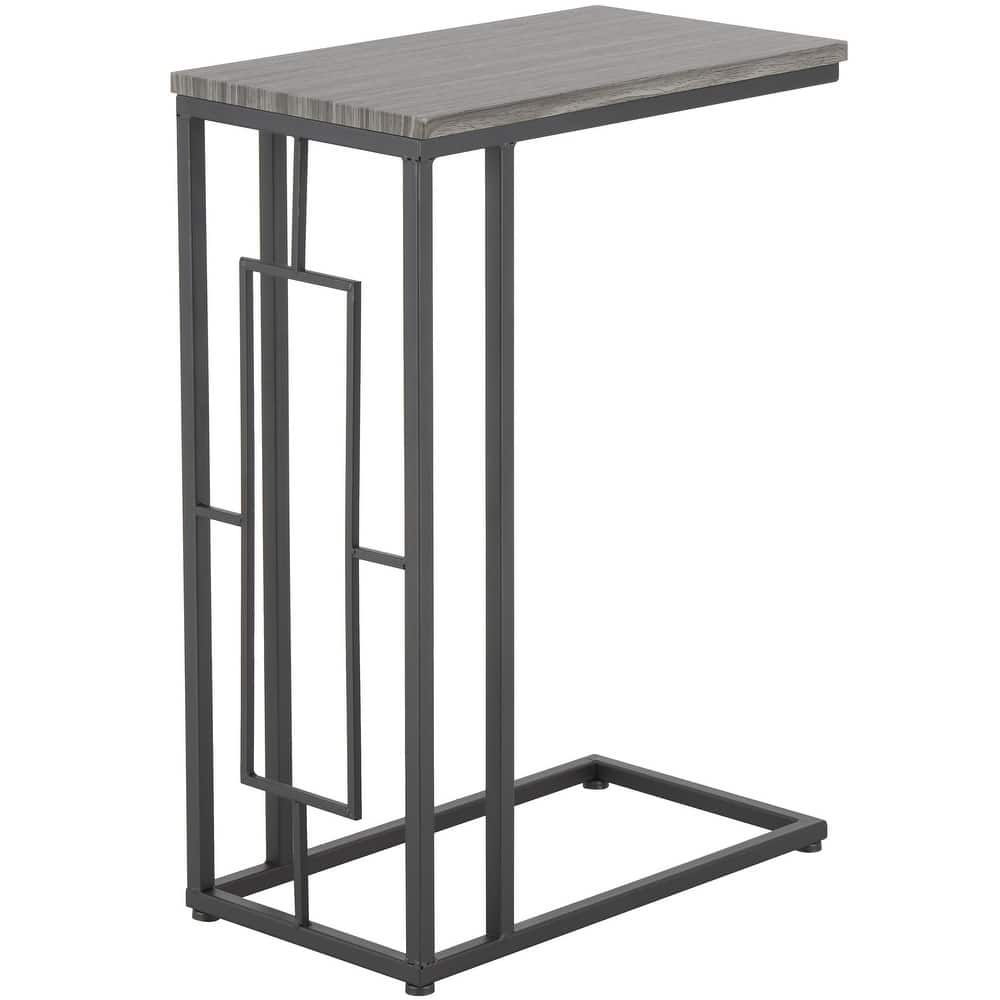 Metal C-Shaped Accent Table with Black Metal Base - Gray, Black, Cream, Light Brown or Dark Brown- Roche River Decor