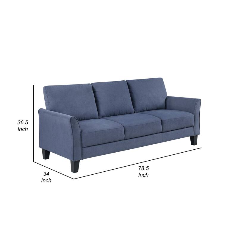 Xumo Sofa, Blue Fabric, 79 Inch, Black Tapered Wood Legs