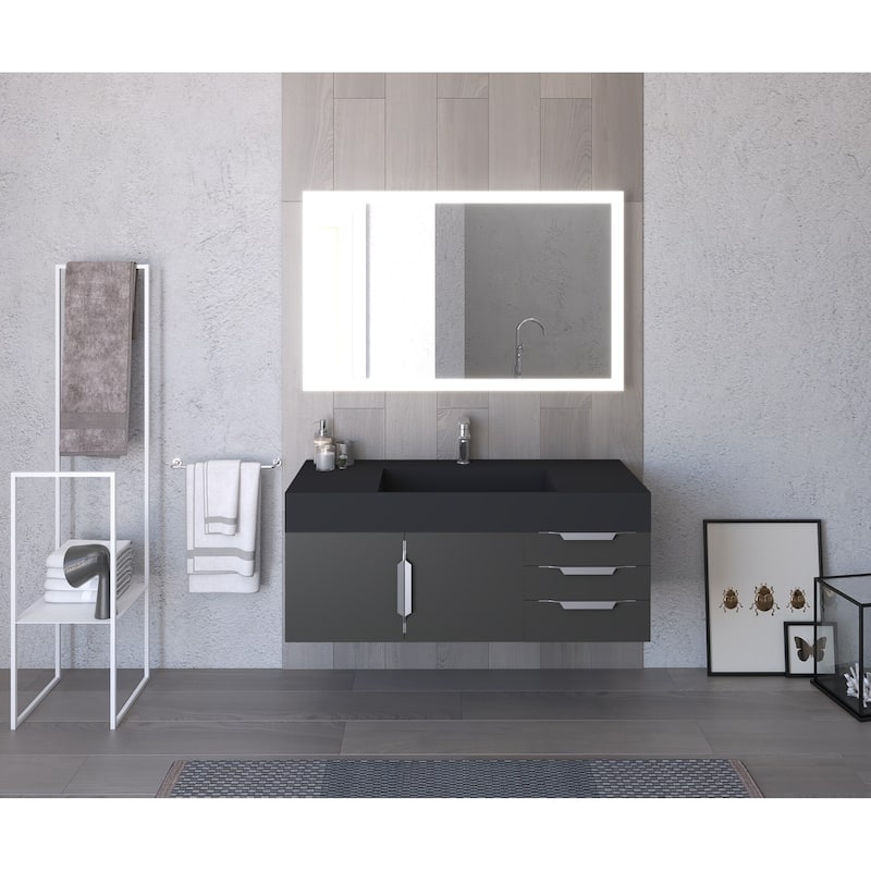 Amazon 48" Wall Mounted Bathroom Vanity Set w/ Black Top