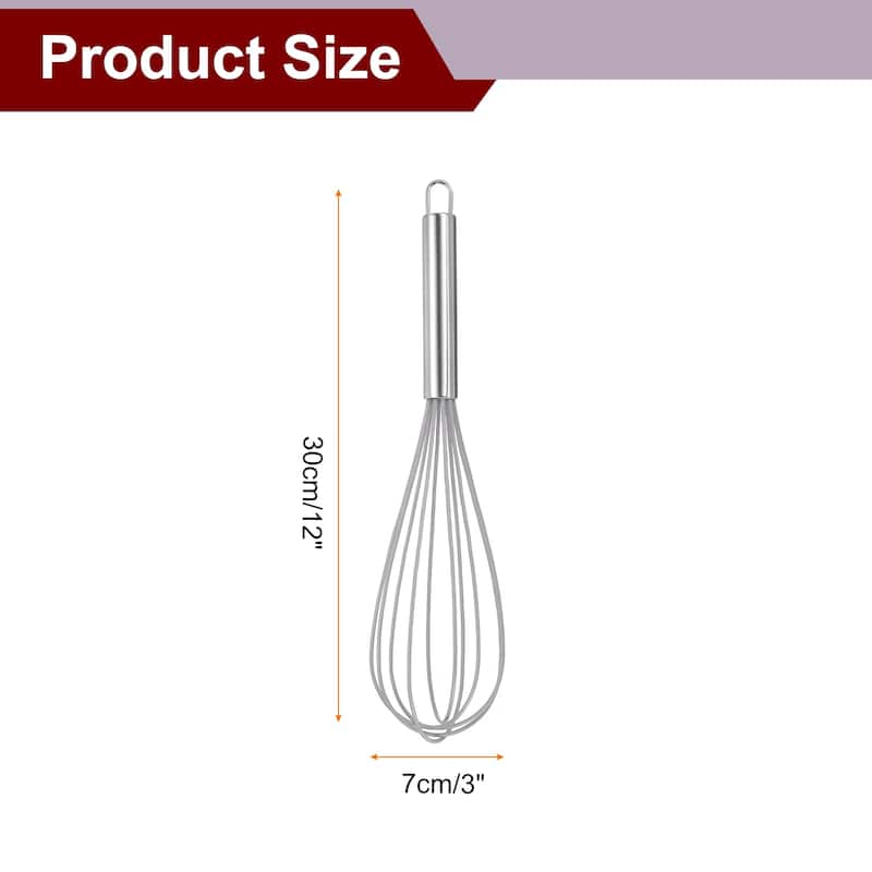 5Pcs Silicone Whisk Kitchen Whisk Wire Whisks Beater - Grey - 12"
