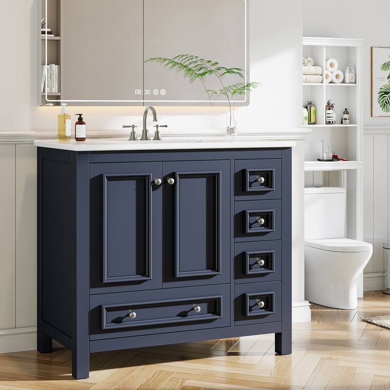 Modern Bathroom Vanity with Sink, Vanity Cabinet with Drawer and Door Organizer