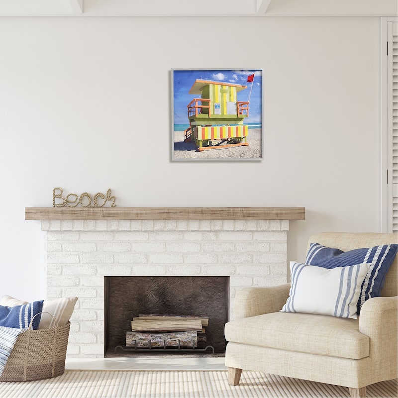 Stupell Yellow Summer Beach Hut Framed Giclee Art Design by LSR Design Studio