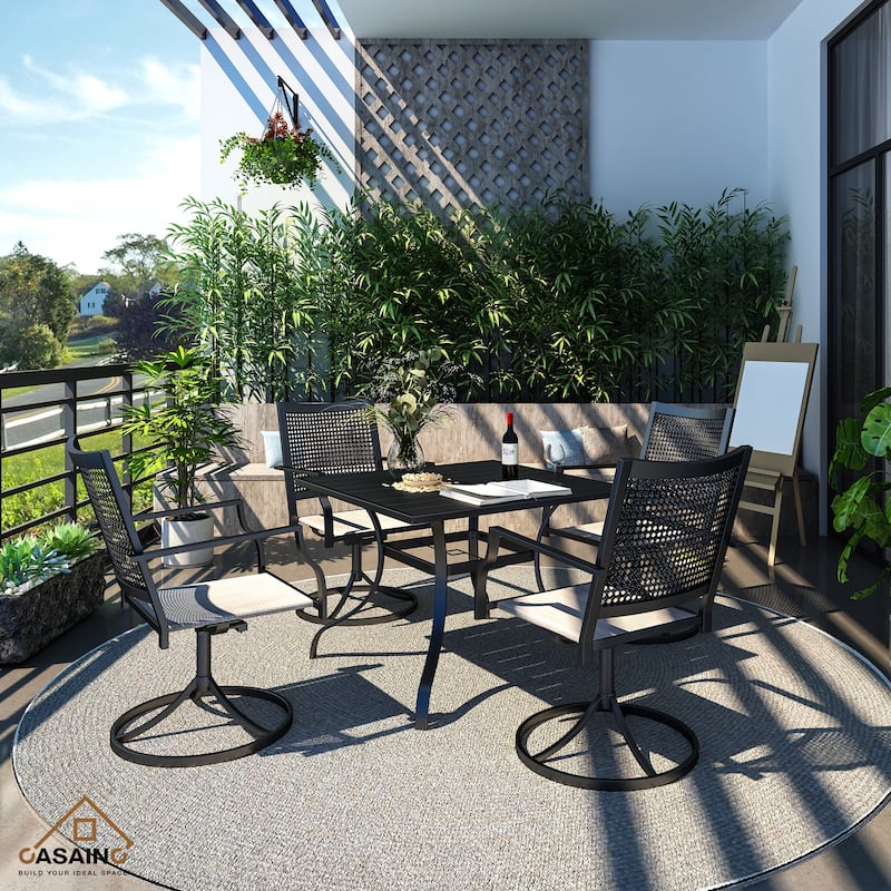 5 Piece Steel Frame Patio Dining Set, Swivel Dining Chair