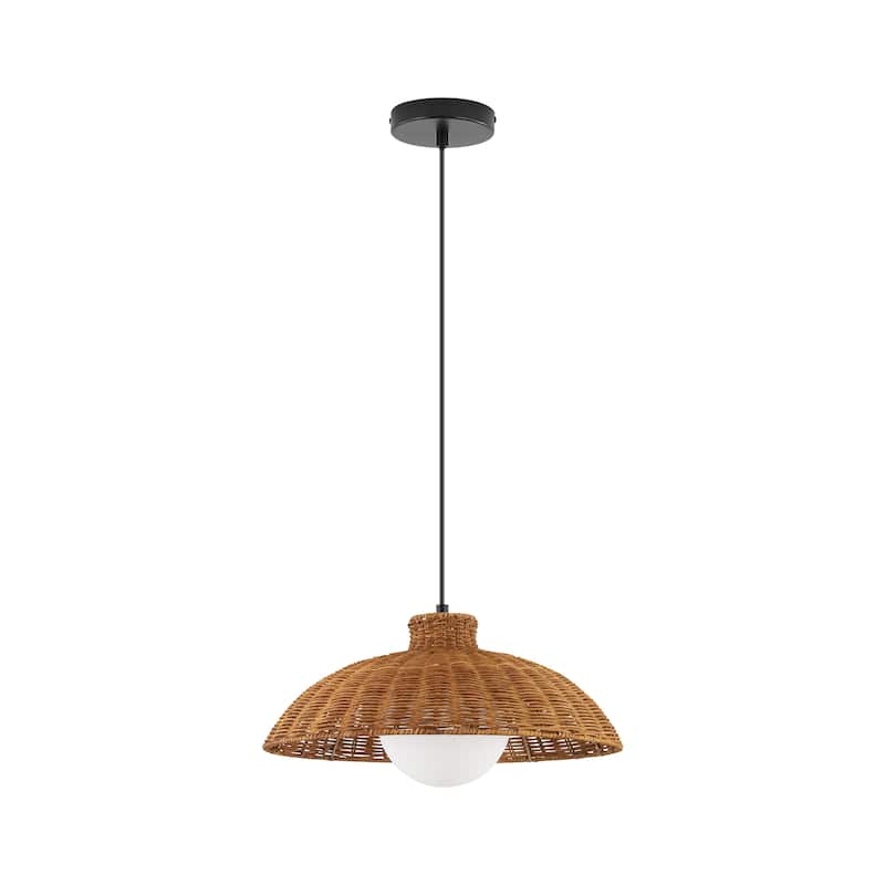 1-Light 15.7" W Farmhouse Brown Woven Rattan Dome Pendant lights for Dining Room, Living Room, Bedroom