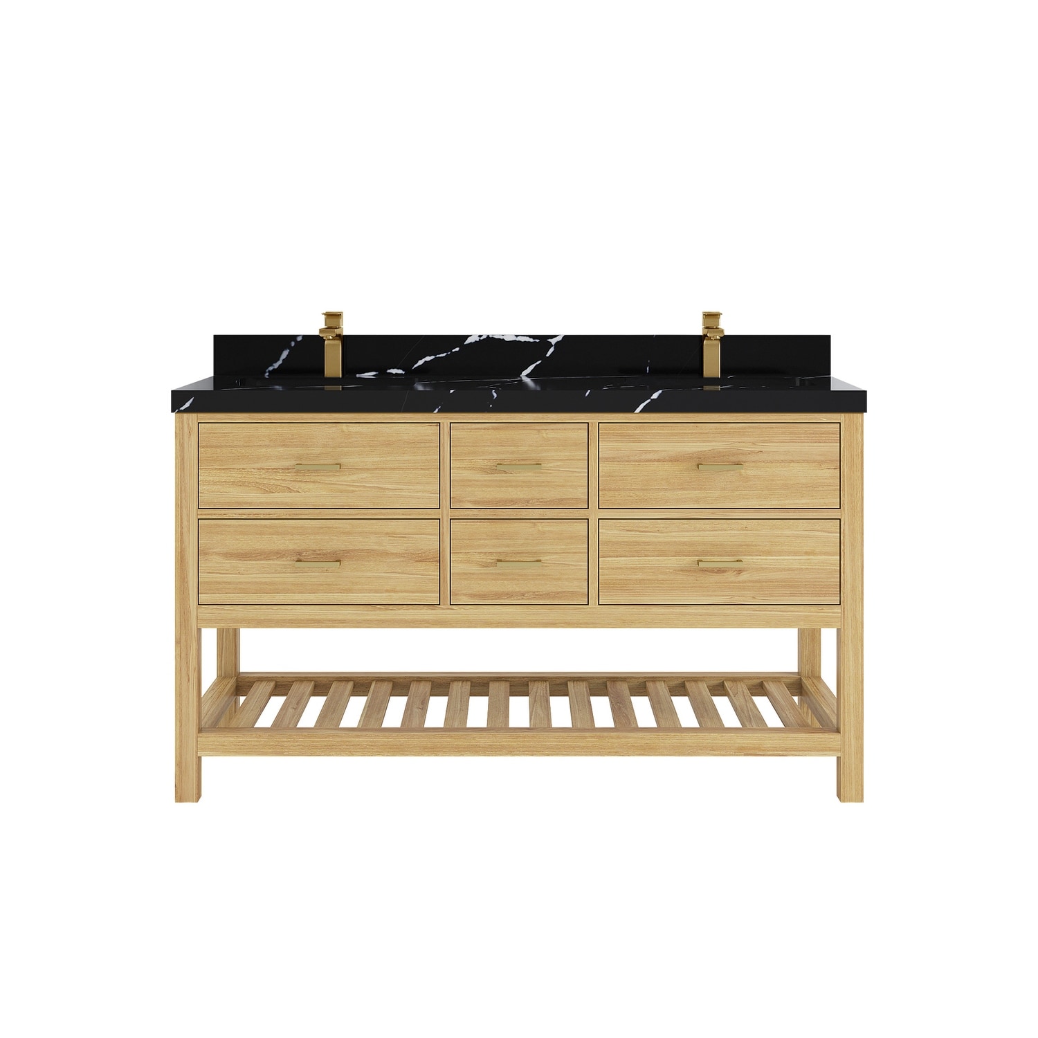 Willow Collections 60 in. W x 22 in. D Parker Solid Teak Double Sink Bathroom Vanity with Countertop