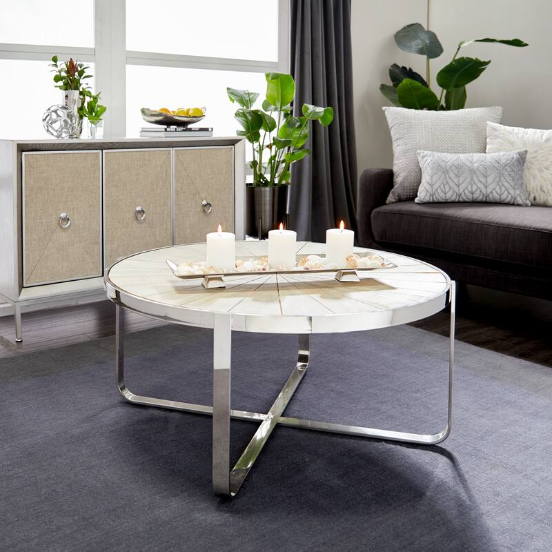 CosmoLiving by Cosmopolitan Silver Aluminum Metal Live Edge Living Room Decor Tray - 16 x 11 x 5