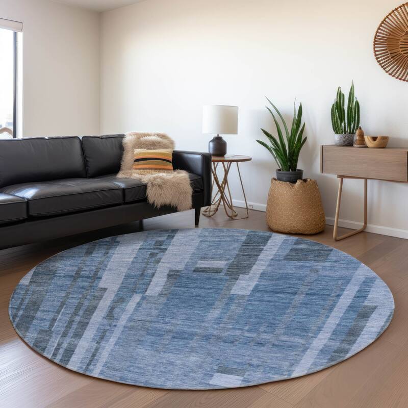 Premium Washable Super Soft Casual Contemporary Mayfield Rug - Navy - 8' x 8'