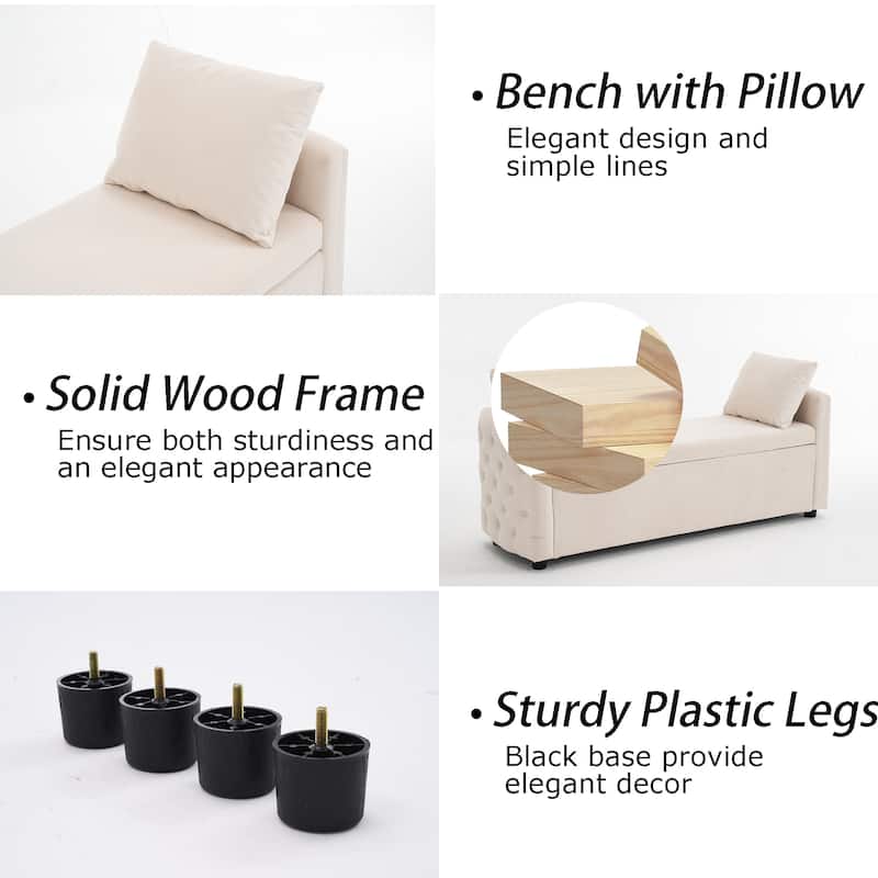 Storage Bench for Bedroom, 60" End of Bed Bench for King Size Bed Modern Upholstered Long Bench with Tufted Arm