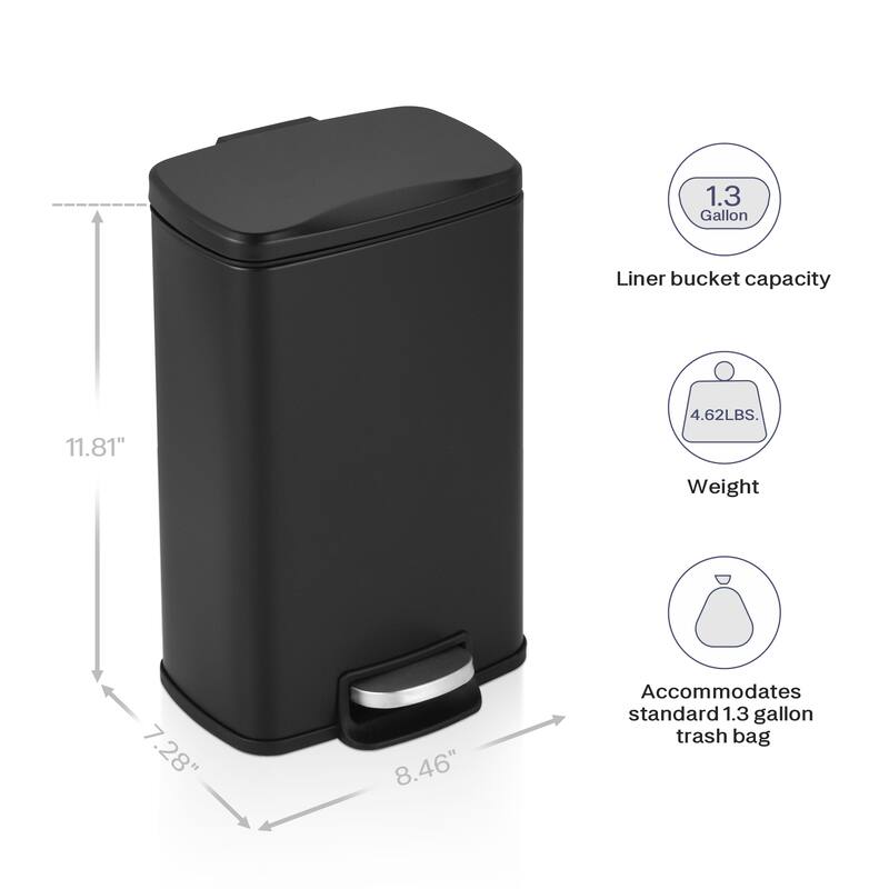Innovaze 1.3 Gal./5 Liter Rectangular Step-on Trash Can for Bathroom and Office