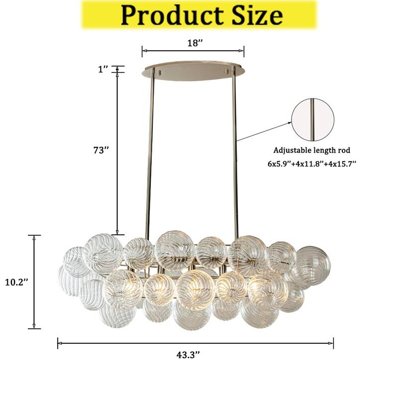 Glam 5-Light 43'' Modern Dining Room Chandelier with Hand-Blown Textured Clear Glass Globes and Chrome Finish - W21''