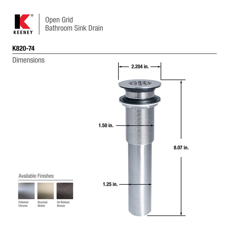 Keeney Open Grid Bathroom Sink Drain without Overflow - N/A