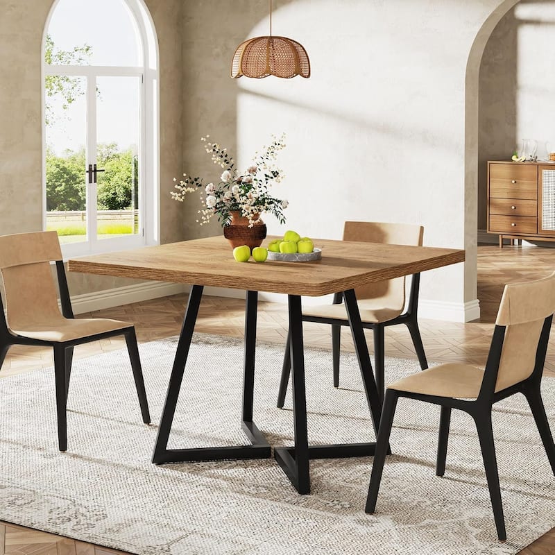 Small Dining Table for 4, 31.5 Inches Industrial Dinner Table with Metal Base