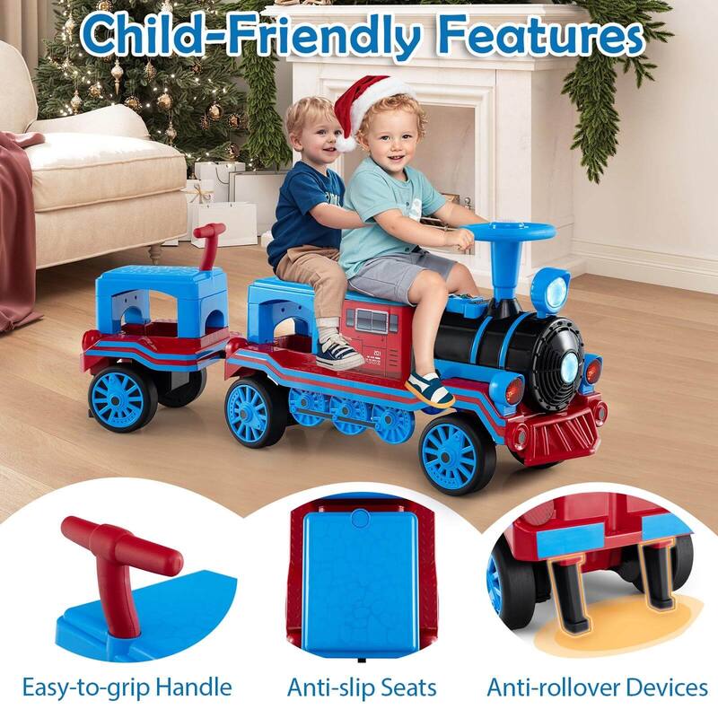 Costway 3-Seater Ride on Train Set Trackless, 12V Ride on Toy Car with - See Details