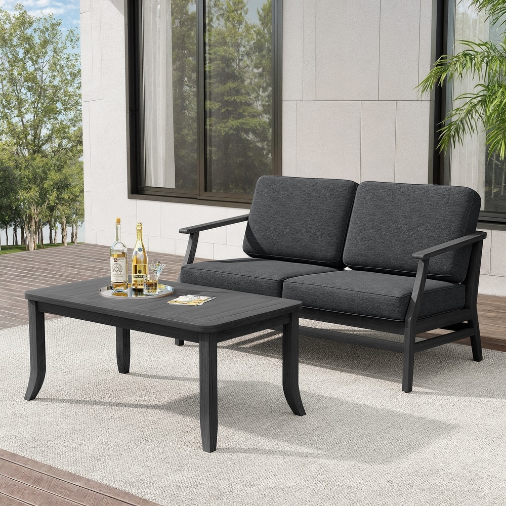 Teak Outdoor Patio Loveseat and Coffee Table Set (2-Piece)