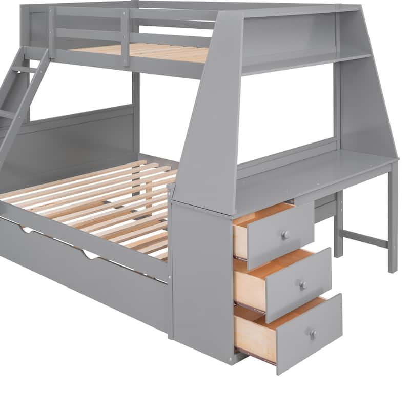 Twin over Full Bunk Bed with Trundle and Built-in Desk