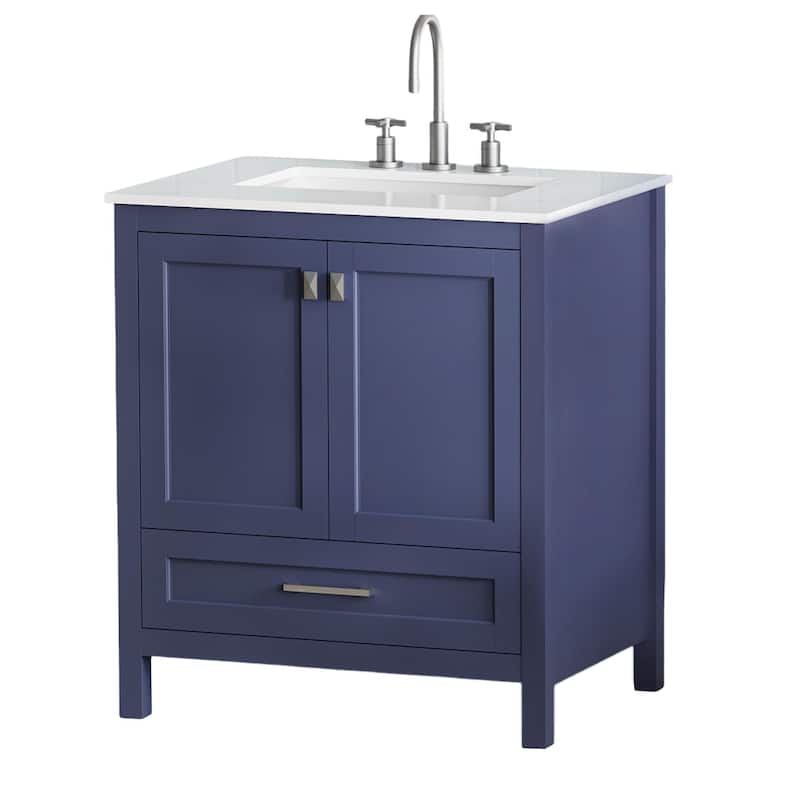 30" Freestanding Bathroom Vanity with Marble Top and Storage
